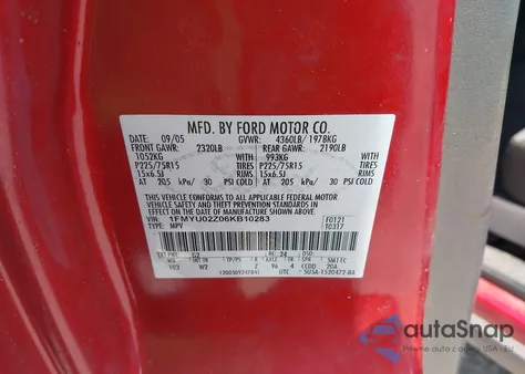 2006 Ford Escape Xls/Xls Manual from USA, damaged, VIN 1FMYU02Z06KB10283